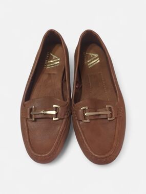 AEROSOLES Tan Leather Loafers with Gold Accent
